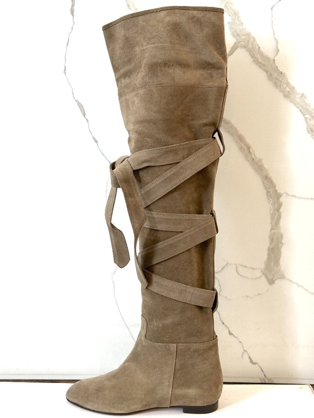 Chloe Suede Wrap Around Over the Knee Thigh High Tall Flat Boots